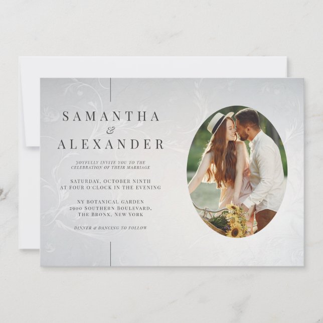 Convite Foto em Linha Moderna Elegante Código QR Casamento (Frente)