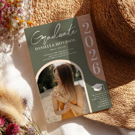 Convite Foto em negrito 2023 Graduação cor-de-rosa verde-a