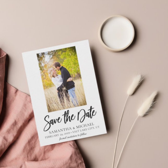 Convite Foto em preto e branco simples Salvar a placa de d (Criador carregado)