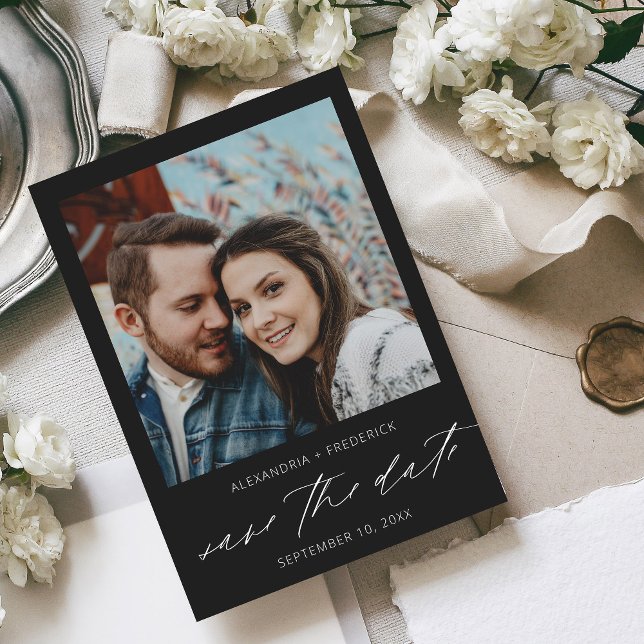 Convite Foto em preto instantâneo Salvar a data (Criador carregado)