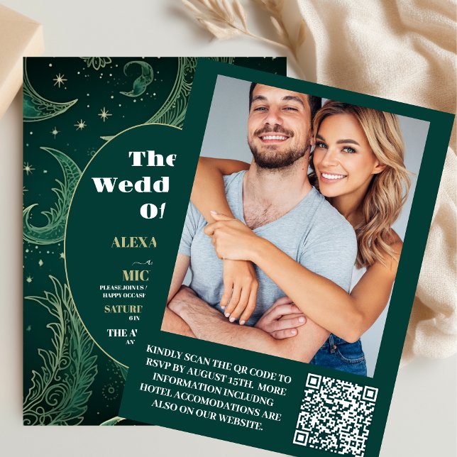 Convite Foto: Emerald Green Dourado Casamento Celestial (Criador carregado)