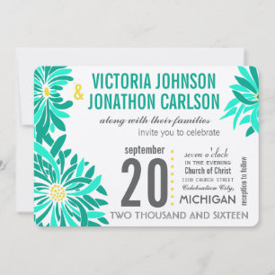Convite Foto Emerald Yellow Mint Modern Floral Casamento I
