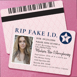 Convite Foto engraçada de 21º aniversário com RIP Fake ID