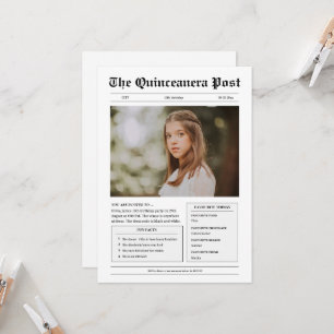 Convite Foto engraçada do jornal preto e branco Quinceaner