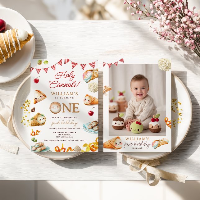 Convite Foto engraçada do primeiro aniversario Santo Canno (Funny Holy Cannoli Sweet 1st birthday photo Invitation)