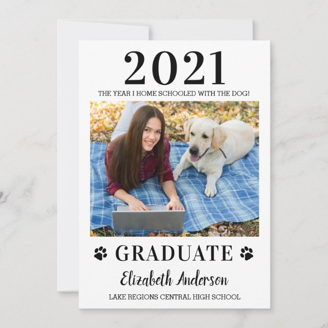 Convite Foto Engraçada, Graduação 2021, de Cães na Escola  (Frente)