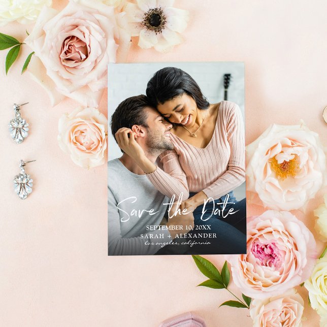 Convite Foto - Escrita manual 2 Vertical Salvar a Data (Criador carregado)