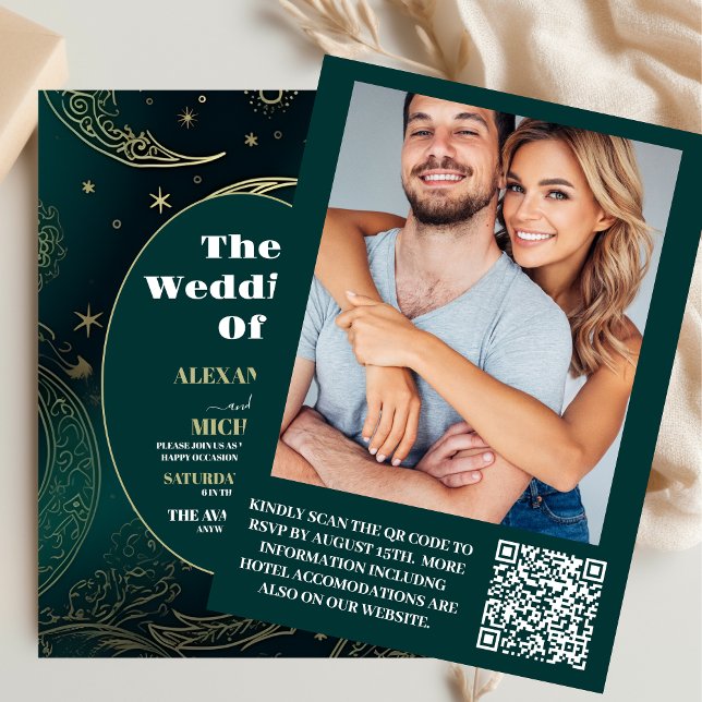 Convite Foto Esmeralda Dourado Celestial Casamento (Criador carregado)