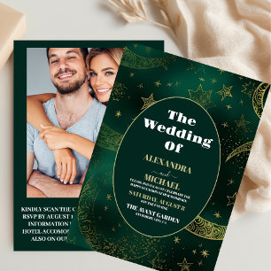 Convite Foto Esmeralda Verde Dourado Celestial Casamento