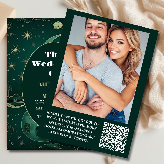 Convite Foto Esmeralda Verde Dourado Celestial Casamento (Criador carregado)
