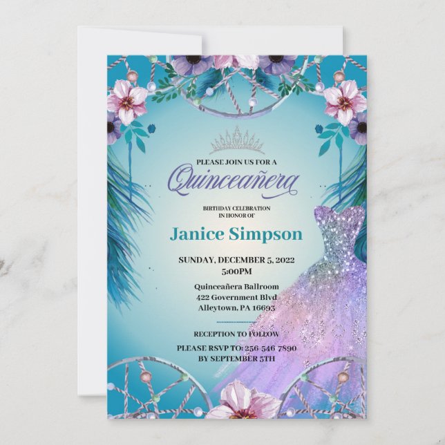 Convite Foto espanhola Quinceañera Drecher pink Inv (Frente)