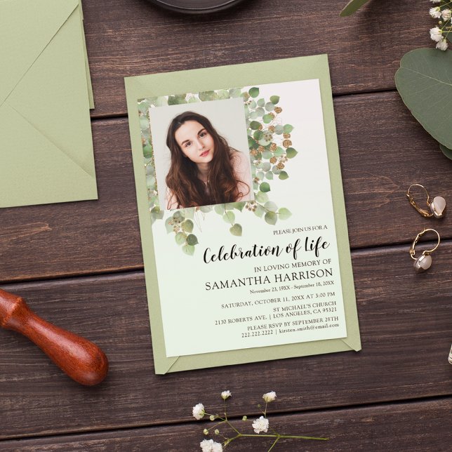 Convite Foto Eucalyptus Celebração Funeral da Vida (Criador carregado)