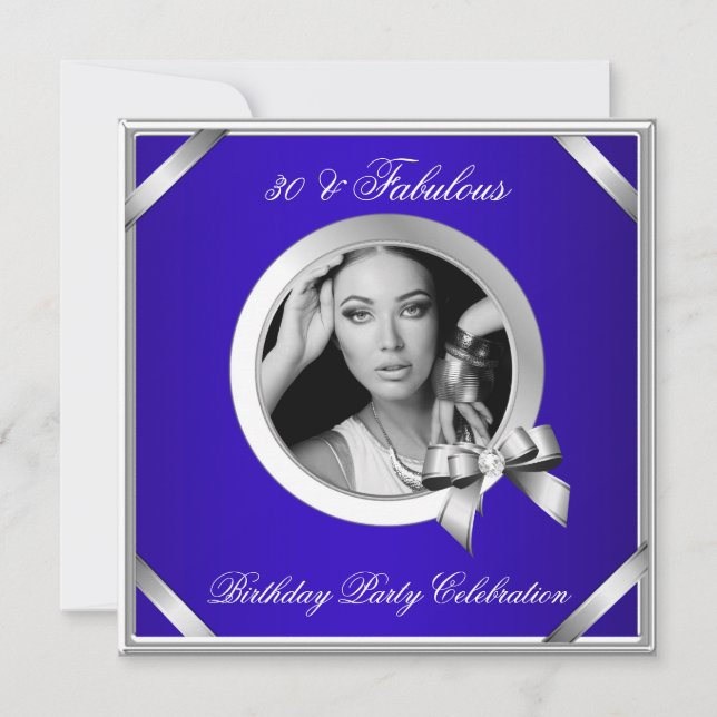 Convite Foto Fabulosa 30 Real Blue Diamond Silver (Frente)