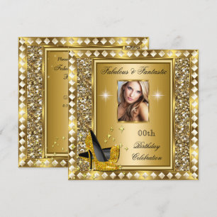 Convite Foto fabulosa, Dourada Glitz Glam Hollywood Aniver