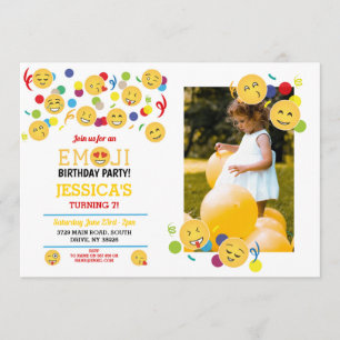 Convite Foto feliz do aniversário da criança Emoji no aniv
