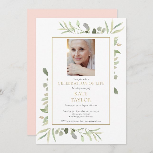 Convite Foto feminina Celebração Funeral da Vida (Frente/Verso)