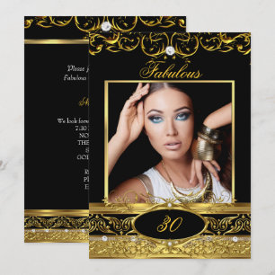 Convite Foto Festa de aniversário Floral Dourada Fabulosa
