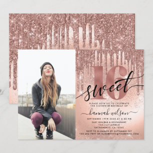 Convite Foto fina e brilhante Rosa Gold Sweet 16