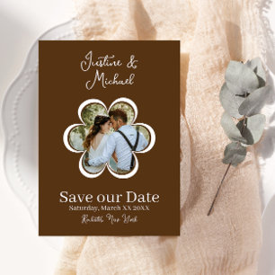 Convite Foto Flor Retro Marrom de Casamento Save the Date