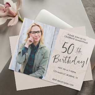 Convite Foto Floral Boho Aniversário de 50 anos