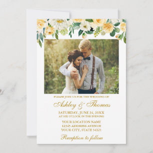 Convite Foto Floral Branco Amarelo de Água Dourada
