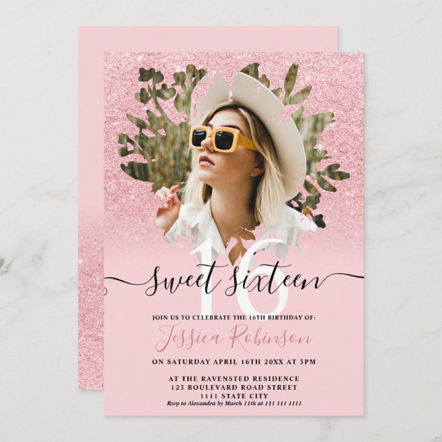 Convite Foto floral cor-de-rosa, cor-de-rosa, cor-de-rosa, (Frente/Verso)