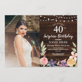 Convite Foto Floral de Madeira do aniversário de 40 anos 3