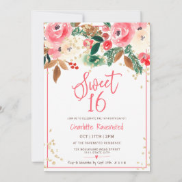 Convite Foto floral de Natal de inverno Aquarela Doce 16