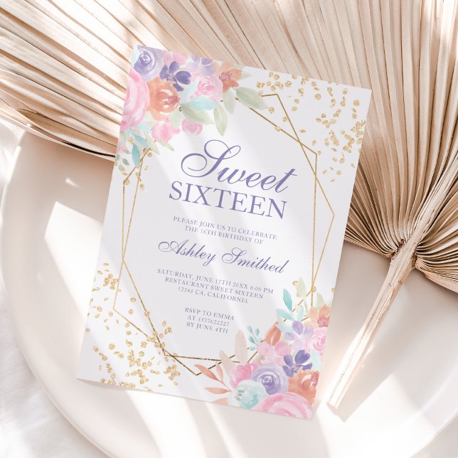 Convite Foto floral de ouro pastel suave, cor d'água doce  (Criador carregado)