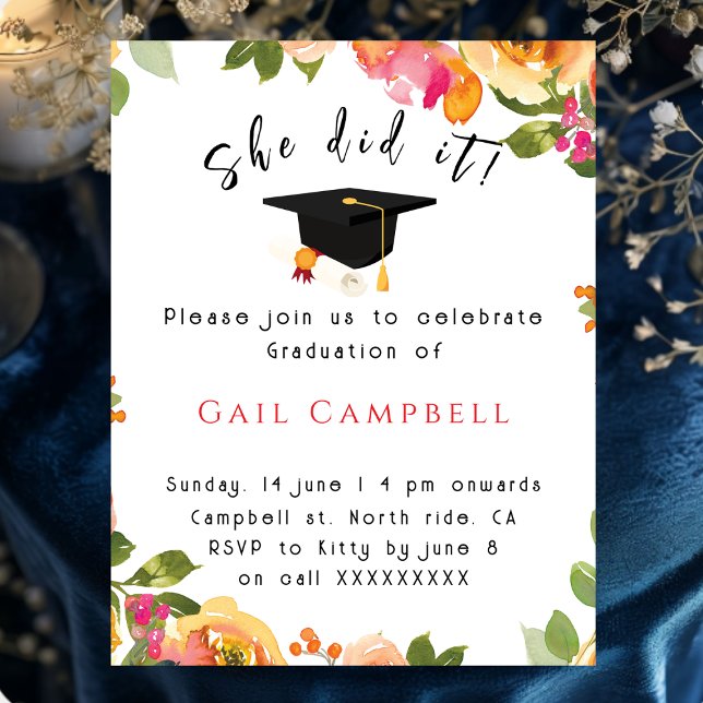 Convite Foto floral em aquarela rosa e pêssego (Criador carregado)