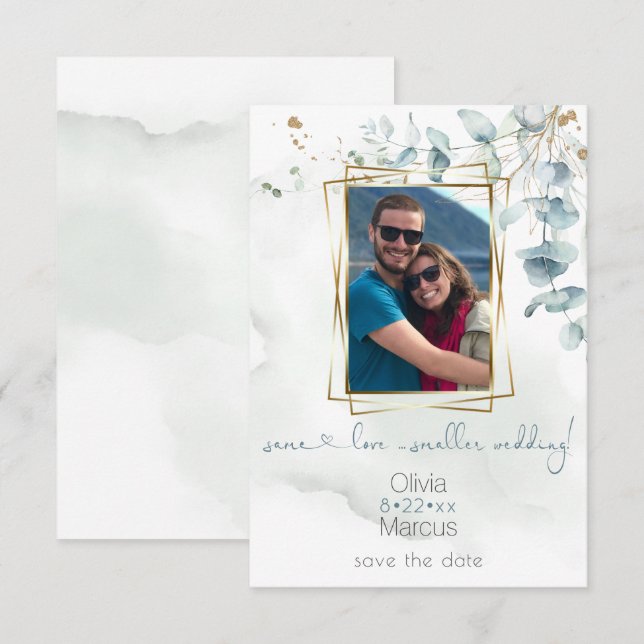 Convite Foto Floral Frame Dusty Green Eucalyptus (Frente/Verso)