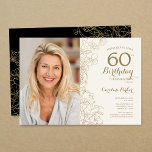 Convite Foto Floral Preta Dourada Elegante 60º Aniversário<br><div class="desc">Dourado convite de aniversário floral preto 60º com sua foto na frente do cartão. Design minimalista moderno com desenhos botânicos em destaque, folha de ouro falsa e letra de script de tipografia. Simples trendy convida cartão perfeito para uma festa de na moda. Pode ser personalizado para qualquer idade. Impressos convites...</div>