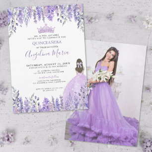 Convite Foto Floral Roxo de Quinceañera