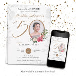 Convite Foto Floral Surpresa 50º Aniversário<br><div class="desc">Foto Floral Surpresa 50º Convite de aniversário. Uma delicada e feminina floral e botânica temia surpresa 50º convite de aniversário. Ele apresenta lindas flores em volta da foto da pessoa do aniversário, todas com uma dica de classe vintage! O designer está sempre pronto para ajudar, contate-a se precisar de ajuda...</div>