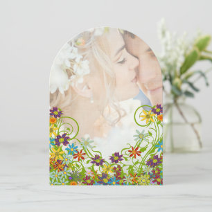 Convite Foto Floral Swirly Flower Wedding