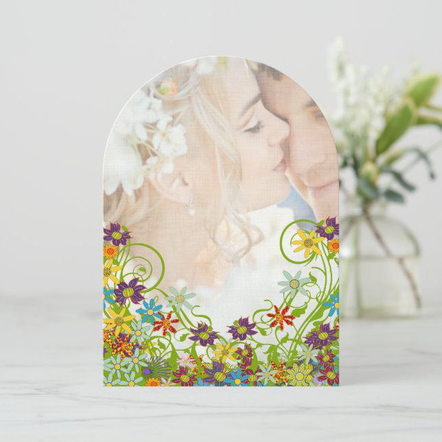 Convite Foto Floral Swirly Flower Wedding (Em pé/Frente)