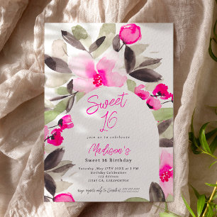 Convite Foto floral verde-rosa Boho 16