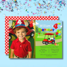 Foto Fofa de 4º Aniversário Carrinho de Golfe Verm