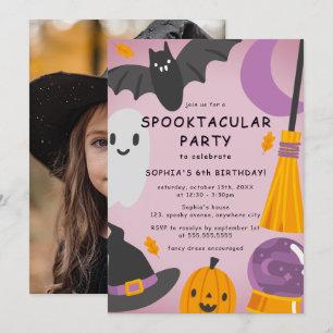Convite Foto Fofa de Laranja Roxa no Halloween Aniversário