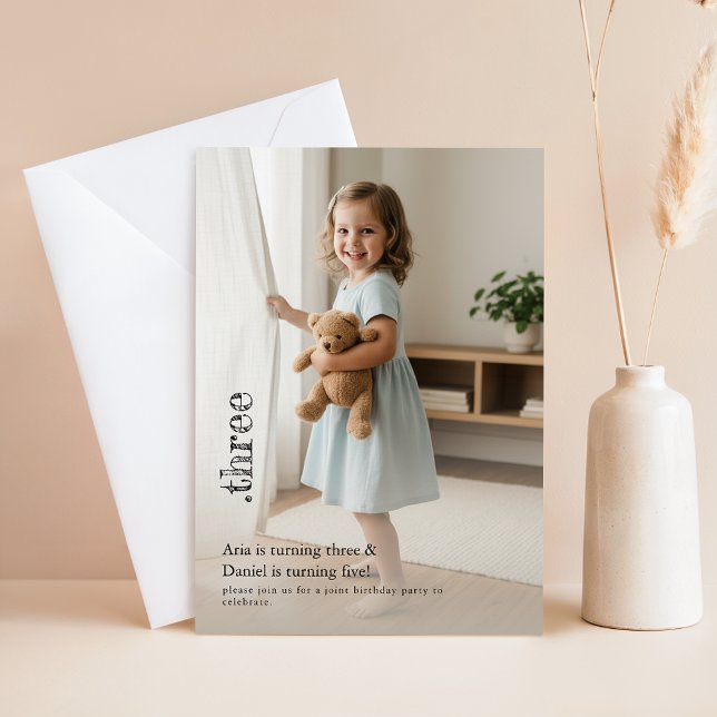 Convite Foto Fofo de Gêmeos Irmãos Criança Festa Conjunta (Criador carregado)