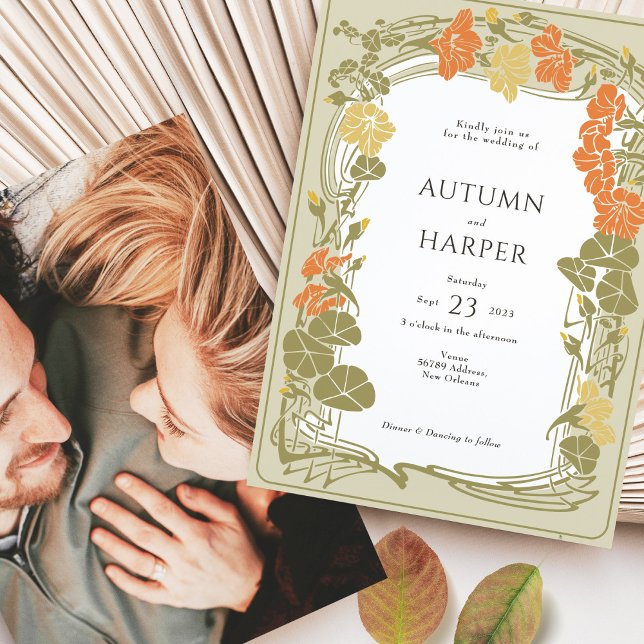 Convite Foto: Folhagem Nupcial Floral Elegante (Criador carregado)