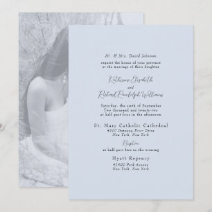 Convite Foto Formal Azul Poeirento Noiva Pais Casamento