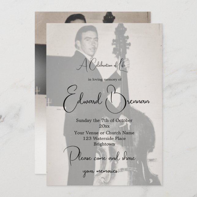 Convite Foto Funeral Celebração Da Vida Por Homens Elegant (Frente/Verso)