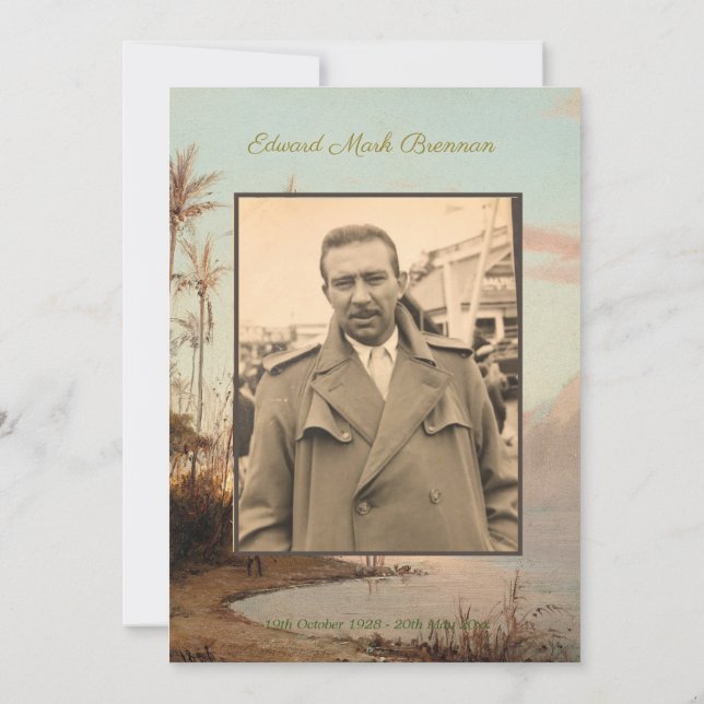 Convite Foto Funeral Elegante Ilha Tropical Palmeira (Verso)