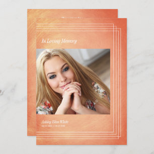 Convite Foto: Funeral Invitation Orange Faux Metálico