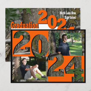 Convite Foto gêmea para a graduação em Camo em árvore 2024