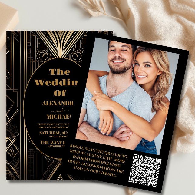 Convite Foto Geométrica Arte Deco Casamento (Criador carregado)