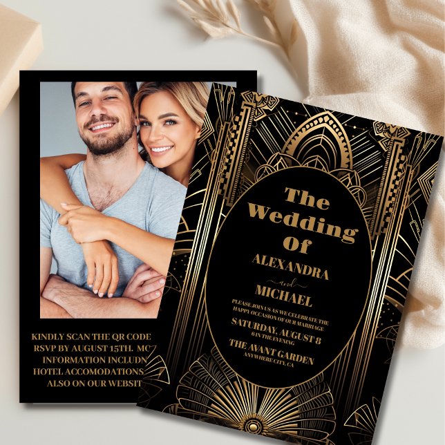 Convite Foto Geométrica Arte Deco Casamento (Criador carregado)