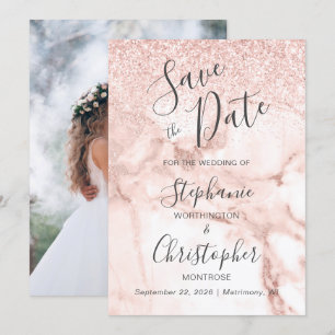Convite Foto Glitter Dourada do Rosa do Chic Marble para S
