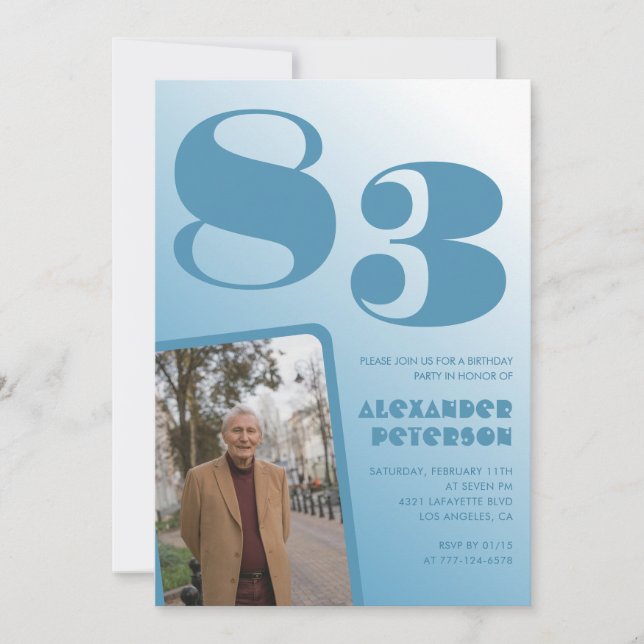 Convite Foto Gradiente Azul Aniversário de 83 anos (Frente)